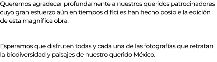 Queremos agradecer profundamente a nuestros queridos patrocinadores cuyo gran esfuerzo a n en tiempos dif ciles han h   