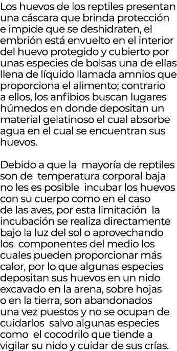 Los huevos de los reptiles presentan una c scara que brinda protecci n e impide que se deshidraten, el embri n est e...